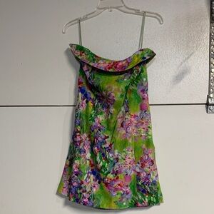 KABDUL MIAMI GREEN FLORAL STRAPLESS MINI DRESS LARGE